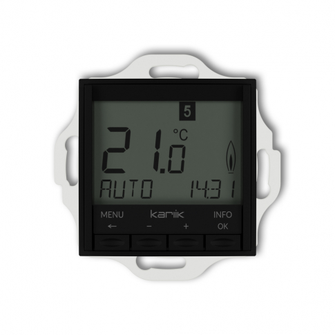 KARLIK - REGULATOR TEMPERATURY ELEKTRONICZNY PODŚWIETLENIE BIAŁE IP30, 230 V AC, 50 HZ, (195-253 V), max. 16A CZARNY MAT MINI  - 12MRT-3.1