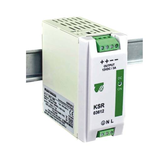 BREVE - ZASILACZ STABILIZOWANY IMPULSOWY NA SZYNĘ TH35 Z ZABEZPIECZENIEM REGULACJI NAPIECIA IP20 KSR 03612 230/12V DC 36W 3A - 18912-9999