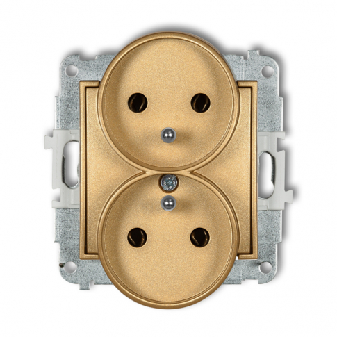 KARLIK - Mechanizm gniazda podwójnego do ramki z uziemieniem 2x(2P+Z) (bez przesłon torów prądowych) podtynkowy IP 20, 16A 250V~ MINI złoty - 29MGPR-2z