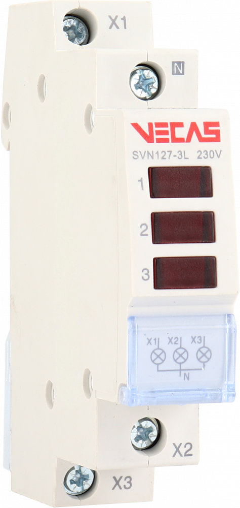 KKLN - Lampka sygnalizacyjna 3 LED czerwona 230V AC 1P - VCS-SVN127-3L-R-1P