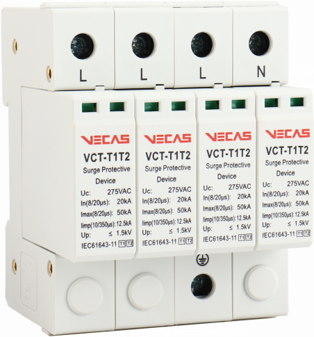 KKLN - Ogranicznik przepięć T1T2 (B+C) 275V AC 12,5kA 1,5kV 4P - VCS-VCT-T1T2-AC-12.5-4P
