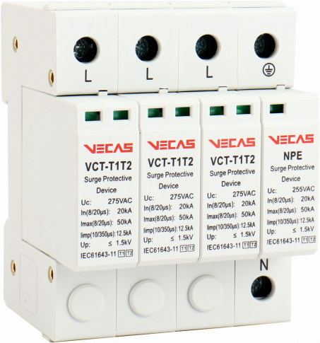 KKLN - Ogranicznik przepięć T1T2 (B+C) 275V AC 12,5kA 1,5kV 3P+NPE - VCS-VCT-T1T2-AC-12.5-3+NPE