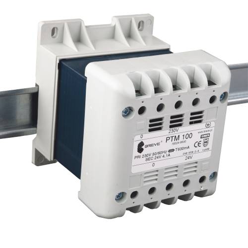 BREVE - TRANSFORMATOR JEDNOFAZOWY IP21 NA SZYNĘ TH35 PTM 100VA 230/ 24V - 16024-9930