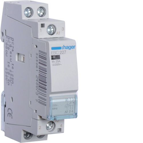 HAGER - STYCZNIK MODUŁOWY 25A AC1 2 BIEGUNY 1NO-1NC STEROWANIE 230V AC ESC - ESC227