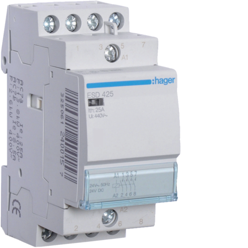HAGER - STYCZNIK MODUŁOWY 25A AC1 4 BIEGUNY 4NO STEROWANIE 24V AC ESD - ESD425