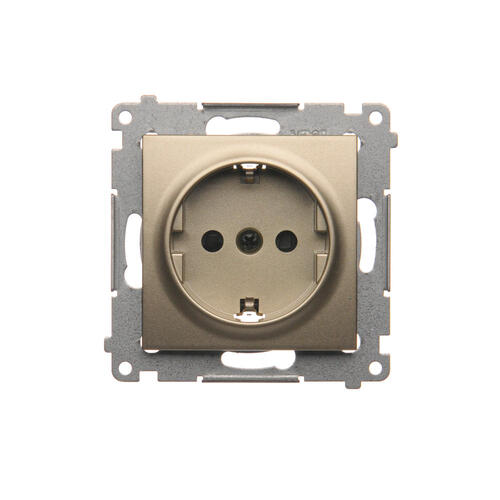KONTAKT SIMON - Gniazdo Schuko z przesłonami (moduł) 16A, 250V~, szybkozłącza; złoty mat - DGSz1CZ.01/44