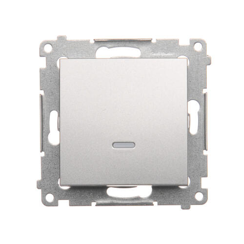 KONTAKT SIMON - ŁĄCZNIK JEDNOBIEGUNOWY POJEDYNCZY Z PODŚWIETLENIEM LED ZACISKI AUTOMATYCZNE 10AX 250V SREBRNY MAT SIMON 54 - DW1L.01/43