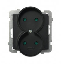 OSPEL - GNIAZDO PODWÓJNE BEZ UZIEMIENIA 2X2P Z PRZESŁONAMI ZACISKI ŚRUBOWE 16A 250V IP20 CZARNY METALIK SONATA - GP-2RRP/m/33