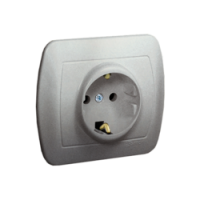 KONTAKT SIMON - Gniazdo wtyczkowe z uziemieniem typu Schuko, 16A, 250V~, zaciski śrubowe; aluminiowy - AGSZ1E/26