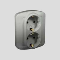 KONTAKT SIMON - Gniazdo wtyczkowe podwójne z uziemieniem typu Schuko, ?16A, 250V~, zaciski śrubowe; aluminiowy - AGSZ2/26