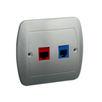 KONTAKT SIMON - Gniazdo telefoniczne RJ12 + komputerowe RJ45, kategoria 5 dla RJ45. Montaż do puszki na wkręty; aluminiowy - A5T/26