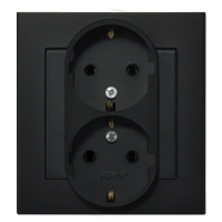 OSPEL - GNIAZDO PODWÓJNE Z UZIEMIENIEM 2X2P+Z SCHUKO ZACISKI ŚRUBOWE KOMPLETNE 16A 250V IP20 CZARNY METALIK SONATA - GP-2RS/33