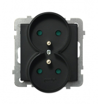 OSPEL - GNIAZDO PODWÓJNE Z UZIEMIENIEM 2X2P+Z Z PRZESŁONAMI ZACISKI ŚRUBOWE 16A 250V IP20 CZARNY METALIK SONATA - GP-2RRZP/m/33