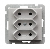 OSPEL - GNIAZDO POTRÓJNE BEZ UZIEMIENIA 3X2P EURO ZACISKI ŚRUBOWE 2.5A 250V IP20 SREBRNY MAT SONATA - GP-3R/m/38
