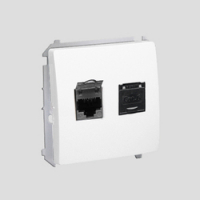 KONTAKT SIMON - Gniazdo komputerowe RJ45, kategoria 6, podwójne ekranowane z przesłoną przeciwkurzową (moduł). Montaż na łapki lub wkręty; biały - BM62E.01/11
