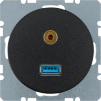 HAGER - GNIAZDO USB AUDIO 3,5MM CZARNY POŁYSK R.1/R.3 - 3315392045