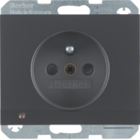 HAGER - GNIAZDO Z UZIEMIENIEM I KONTROLNĄ DIODĄ LED ANTRACYT MAT K.1 - 6765107006