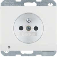 HAGER - GNIAZDO Z UZIEMIENIEM I KONTROLNĄ DIODĄ LED BIAŁY POŁYSK K.1 - 6765107009