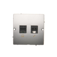 KONTAKT SIMON - Gniazdo komputerowe RJ45 kat.5e + telefoniczne RJ11 (moduł). Montaż gniazda na wkręty do puszki; srebrny mat - BMF5T.02/43