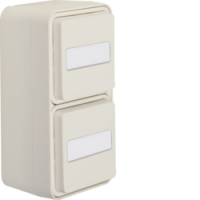 HAGER - GNIAZDO SCHUKO 2P+Z KOMPLETNE PODWÓJNE PIONOWE Z POLEM OPISOWYM IP55 BIAŁY W.1  - 47703532