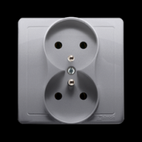 KONTAKT SIMON - Gniazdo wtyczkowe z uziemieniem podwójne, monoblok, z przesłonami torów prądowych 16A, 250V~, zaciski śrubowe; stal inox  *Kompletne - nie do ramek - BMGZ2Z/21