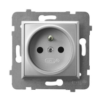 OSPEL - GNIAZDO POJEDYNCZE Z UZIEMIENIEM 2P+Z ZACISKI ŚRUBOWE 16A 250V IP20 SREBRNY ARIA - GP-1UZ/m/18