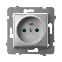 OSPEL - GNIAZDO POJEDYNCZE Z UZIEMIENIEM 2P+Z Z PRZESŁONAMI ZACISKI ŚRUBOWE 16A 250V IP20 SREBRNY ARIA - GP-1UZP/m/18