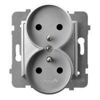 OSPEL - GNIAZDO PODWÓJNE Z UZIEMIENIEM 2X2P+Z ZACISKI ŚRUBOWE 16A 250V IP20 SREBRNY ARIA - GP-2URZ/m/18