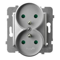 OSPEL - GNIAZDO PODWÓJNE Z UZIEMIENIEM 2X2P+Z Z PRZESŁONAMI ZACISKI ŚRUBOWE 16A 250V IP20 SREBRNY ARIA - GP-2URZP/m/18
