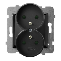 OSPEL - GNIAZDO PODWÓJNE Z UZIEMIENIEM 2X2P+Z Z PRZESŁONAMI ZACISKI ŚRUBOWE 16A 250V IP20 CZARNY METALIK ARIA - GP-2URZP/m/33