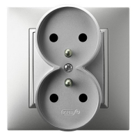 OSPEL - GNIAZDO PODWÓJNE Z UZIEMIENIEM 2X2P+Z ZACISKI ŚRUBOWE KOMPLETNE 16A 250V IP20 SREBRNY ARIA - GP-2UZ/18