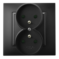 OSPEL - GNIAZDO PODWÓJNE Z UZIEMIENIEM 2X2P+Z Z PRZESŁONAMI ZACISKI ŚRUBOWE KOMPLETNE 16A 250V IP20 ECZARNY METALIK ARIA - GP-2UZP/33