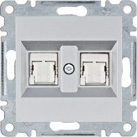 HAGER - lumina Gniazdo komputerowe podwójne RJ45 kat.6 FTP, srebrny - WL2182