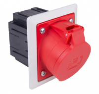 PCE - GNIAZDO TABLICOWE Z PUSZKĄ I RAMKA TWIST 16A 4P 400V 80X97MM CZERWONY KOŁNIERZ JASNO SZARY - 414-6pkr