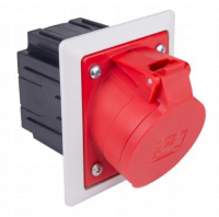 PCE - GNIAZDO TABLICOWE Z PUSZKĄ I RAMKA 32A 5P 400V 80X97MM CZERWONY KOŁNIERZ JASNO SZARY  TWIST - 425-6pkr