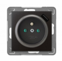 OSPEL - GNIAZDO POJEDYNCZE Z UZIEMIENIEM 2P+Z Z PRZESŁONAMI ZACISKI AUTOMATYCZNE Z ŁADOWARKĄ USB 16A/230 USB 5V/2.1A IP20 ANTRACYT IMPRESJA - GP-1YZPUSB/m/50