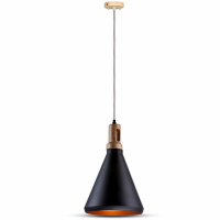 V-TAC - VT-7525 Lampa wisząca / Klosz: Stalowy z elementem drewna / Czarny - 3762