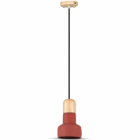 V-TAC - VT-7125 Lampa Wisząca / Beton + Drewno / Czerwony / Średnica: 125 - 3857