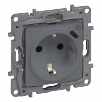 LEGRAND - NILOE SELECTION - GNIAZDO 2P+Z PŁASKIE  16 A - 250 V~ + USB TYP C W PLAKIETCE (Z PRZESŁONĄ, ZACISKI AUTOMATYCZNE) STAL - 762396