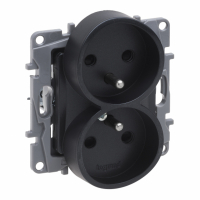LEGRAND - GNIAZDO PODWÓJNE Z UZMIENIEM 2X2P+Z DO RAMEK WIELOKROTNYCH Z PRZESŁONĄ ZACISKI ŚRUBOWE ANTRACYT NILOE SELECTION - 762242