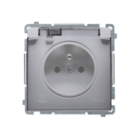 KONTAKT SIMON - Gniazdo wtyczkowe z uziemieniem, bryzgoszczelne IP44 (moduł) 16A, 250V~, zaciski śrubowe. Klapka transparentna; stal inox - BMGZ1B.01/21A