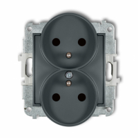 KARLIK - MINI; Mechanizm gniazda podwójnego do ramki z /uz 2x2P+z grafit mat - 28MGPR-2zp