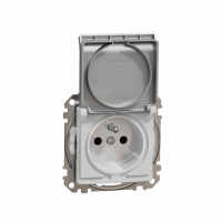 SCHNEIDER ELECTRIC - Gniazdo 2P+PE z przesłonami IP44, srebrne aluminium Sedna Design - SDD213013
