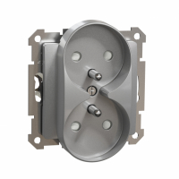 SCHNEIDER ELECTRIC - Gniazdo 2x2P+PE z przesłonami do systemu ramkowego (do ramek Elements), srebrne aluminium Sedna Design - SDD113271