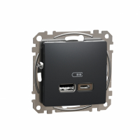 SCHNEIDER ELECTRIC - ŁADOWARKA USB TYP A + TYP C 2.4A/2,1A ZACISKI ŚRUBOWE CZARNY ANTRACYT SEDNA DESIGN - SDD114402