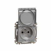 SCHNEIDER ELECTRIC - Sedna Design, Gniazdo 2P+PE z przesłonami IP44 (zaciski bezgwintowe), srebrne aluminium - SDD213014
