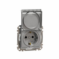 SCHNEIDER ELECTRIC - Sedna Design, Gniazdo schuko z przesłonami IP44, srebrne aluminium - SDD213023