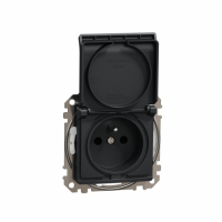 SCHNEIDER ELECTRIC - GNIAZDO POJEDYNCZE BRYZGOSZCZELNE Z KLAPKĄ 2P+Z IP44 ZŁĄCZA AUTOMATYCZNE CZARNYANTRACYT SEDNA DESIGN - SDD214014