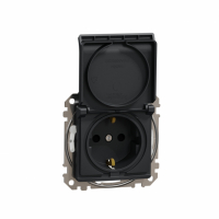 SCHNEIDER ELECTRIC - Sedna Design, Gniazdo schuko z przesłonami IP44, czarny antracyt - SDD214023