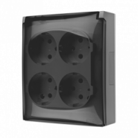 KONTAKT SIMON - Gniazdo wtyczkowe IP44, Schuko, 4-krotne, klapka transparentna, 16 A, 250 V~, zaciski śrubowe; szary - ACGSZ4/16A